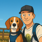 A cartoon styled profile picture of Dale with his Dog.