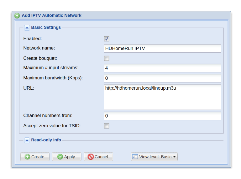 TVHeadend Network Configuration