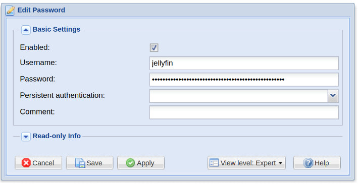 TVHeadend Password Configuration