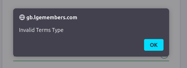 LG Account Sign up error: Invalid Terms Type