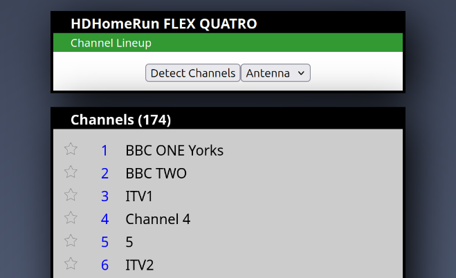 HDHomeRun Channel Lineup