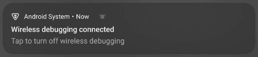 Notification showing that wireless debugging is connected