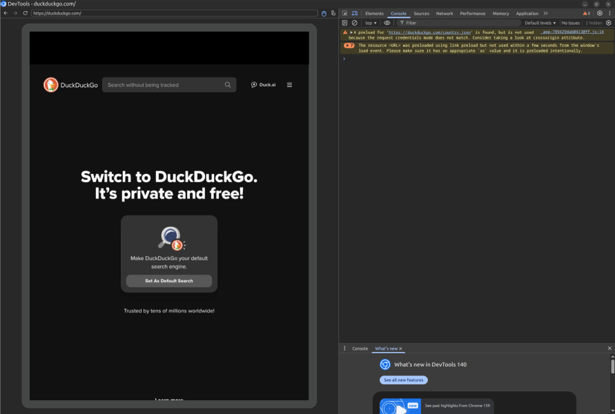 Chrome devtools open for the wireless device